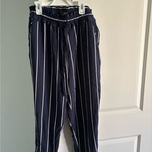 Zara Blue and White Pinstripe high waisted satin cropped pants